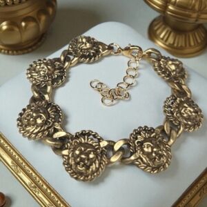 Royal Regal Euro Lion Head Antique Gold Bracelet
